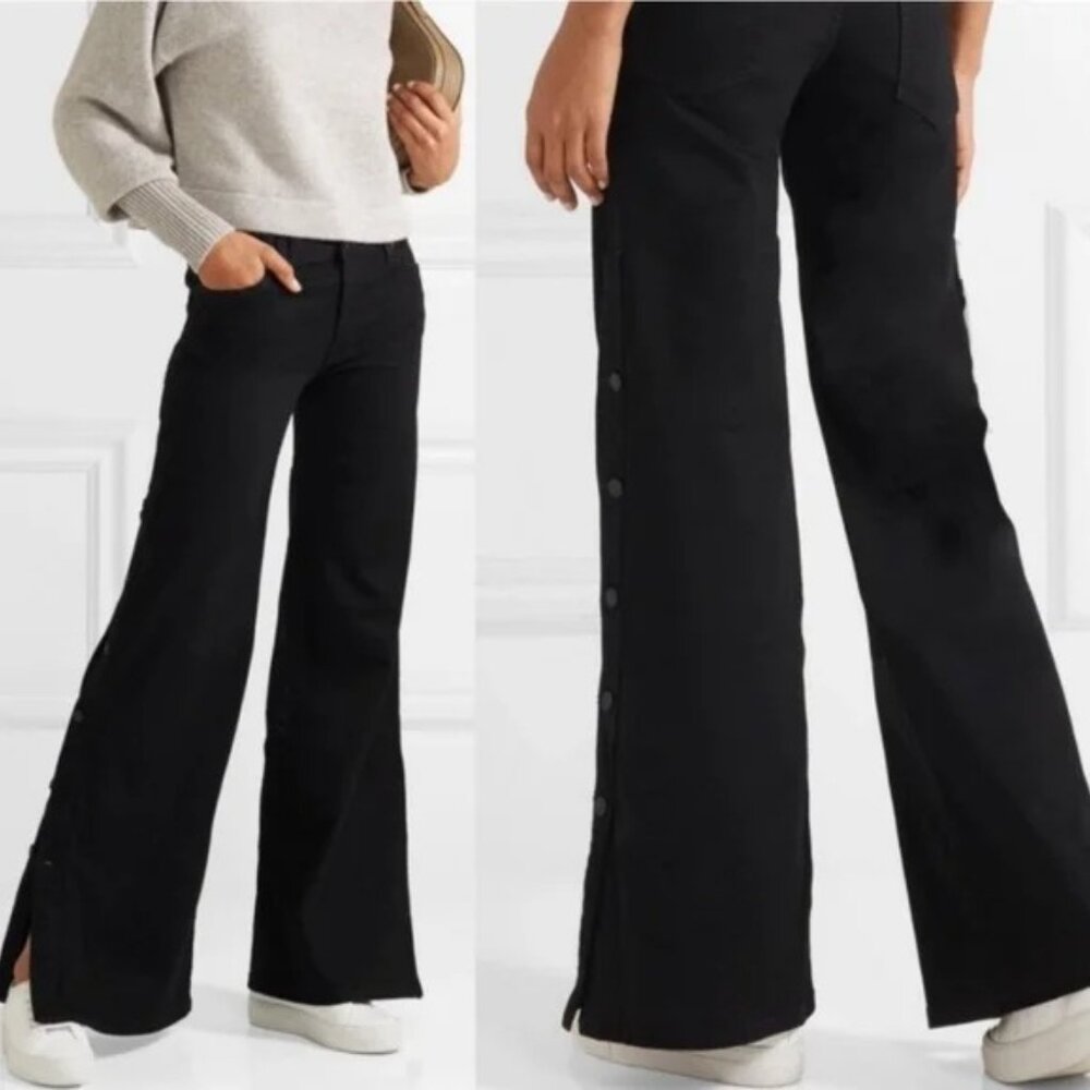 Nili Lotan Ena Wide Leg Side Slit Jeans in Noir Size  28